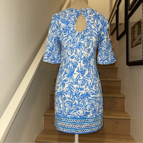 Lily Pulitzer Fiesta Stretch Dress Blue & White Key Hole Back Preppy Resort Wear - Picture 7 of 13